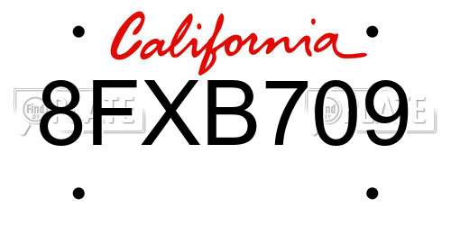 8FXB709 California License Plate