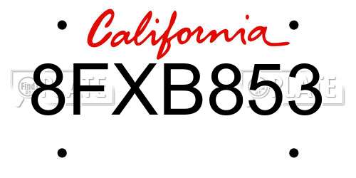8FXB853 California License Plate