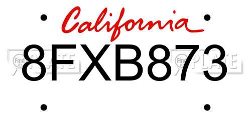 8FXB873 California License Plate
