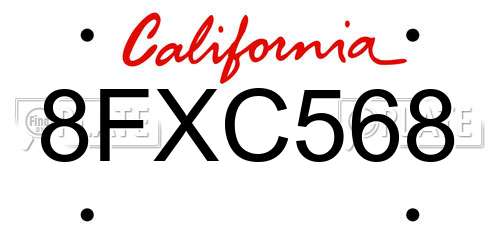 8FXC568 California License Plate