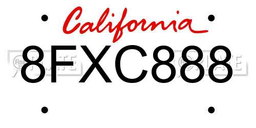 8FXC888 California License Plate