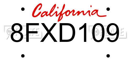 8FXD109 California License Plate