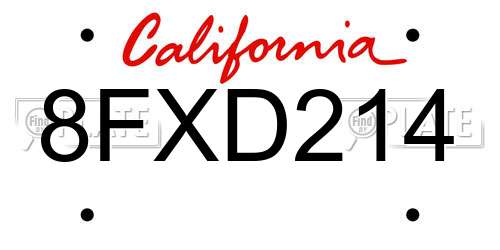 8FXD214 California License Plate