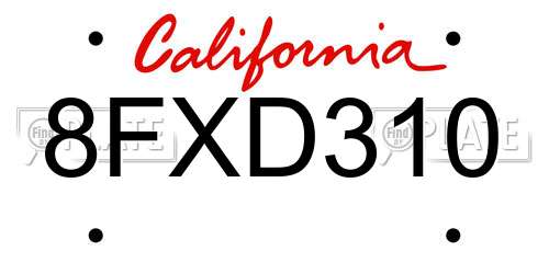 8FXD310 California License Plate