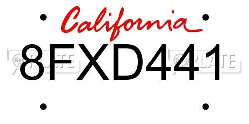 8FXD441 California License Plate