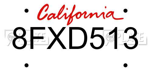 8FXD513 California License Plate