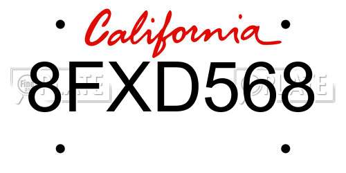 8FXD568 California License Plate