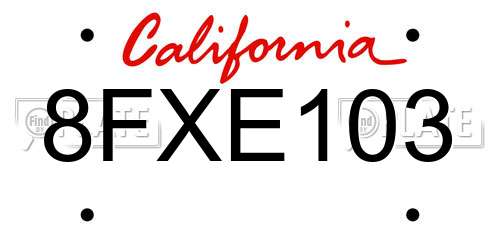8FXE103 California License Plate