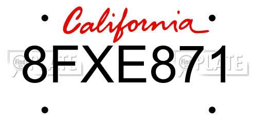 8FXE871 California License Plate