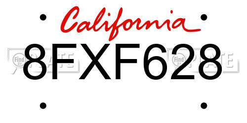 8FXF628 California License Plate