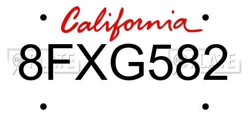 8FXG582 California License Plate