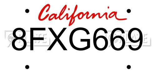 8FXG669 California License Plate