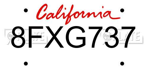 8FXG737 California License Plate