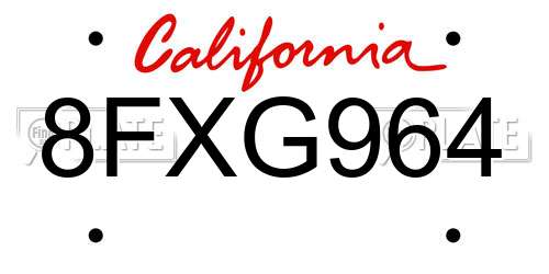 8FXG964 California License Plate