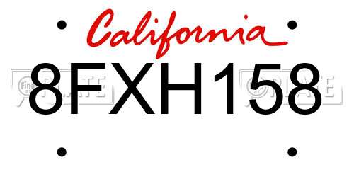 8FXH158 California License Plate