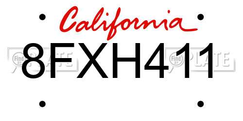 8FXH411 California License Plate