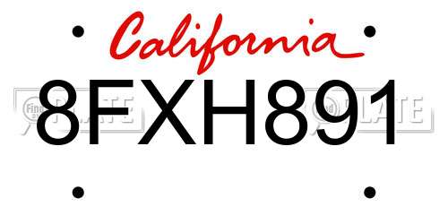 8FXH891 California License Plate