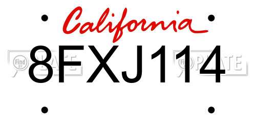 8FXJ114 California License Plate