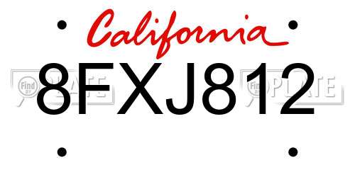 8FXJ812 California License Plate