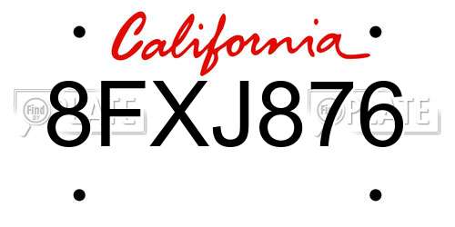 8FXJ876 California License Plate