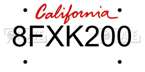8FXK200 California License Plate