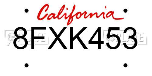 8FXK453 California License Plate