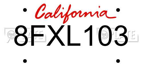 8FXL103 California License Plate