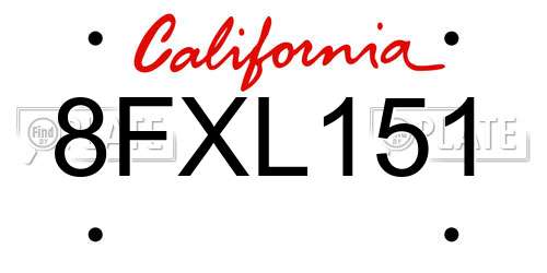8FXL151 California License Plate