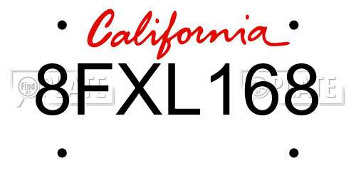 8FXL168 California License Plate