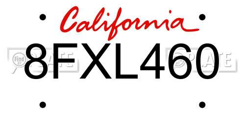8FXL460 California License Plate