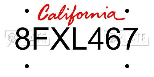 8FXL467 California License Plate