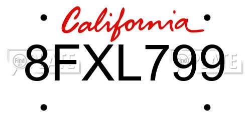 8FXL799 California License Plate
