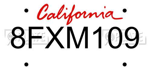 8FXM109 California License Plate