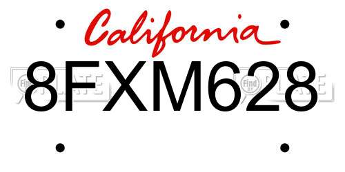 8FXM628 California License Plate