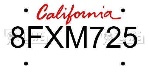 8FXM725 California License Plate