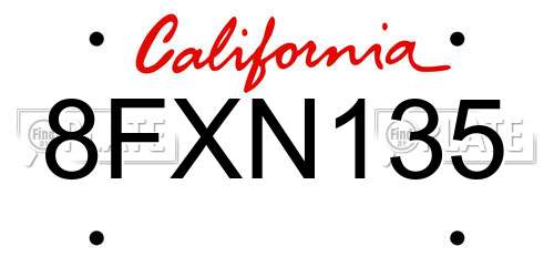 8FXN135 California License Plate