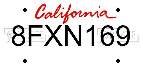 8FXN169 California License Plate