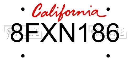 8FXN186 California License Plate