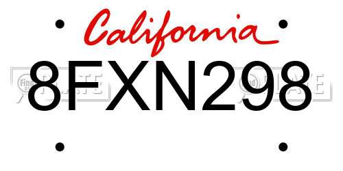 8FXN298 California License Plate