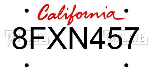 8FXN457 California License Plate