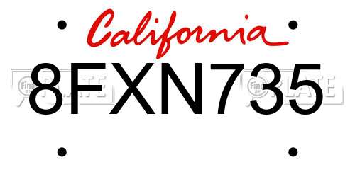 8FXN735 California License Plate