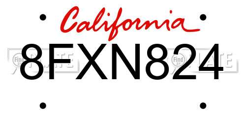8FXN824 California License Plate