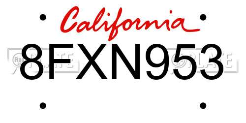 8FXN953 California License Plate
