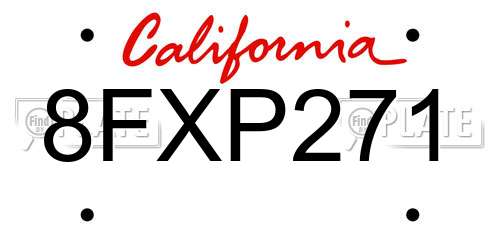 8FXP271 California License Plate