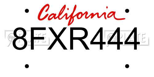 8FXR444 California License Plate