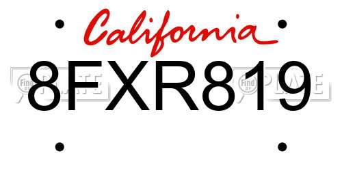 8FXR819 California License Plate