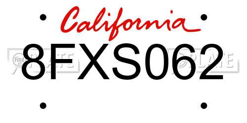 8FXS062 California License Plate