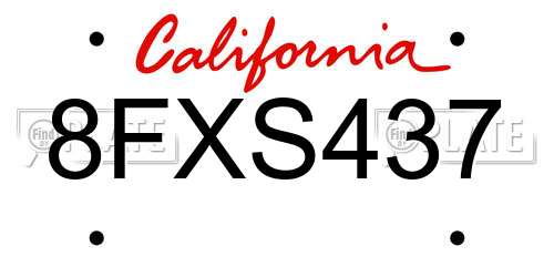8FXS437 California License Plate