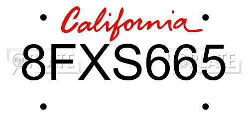 8FXS665 California License Plate