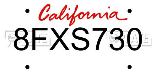 8FXS730 California License Plate